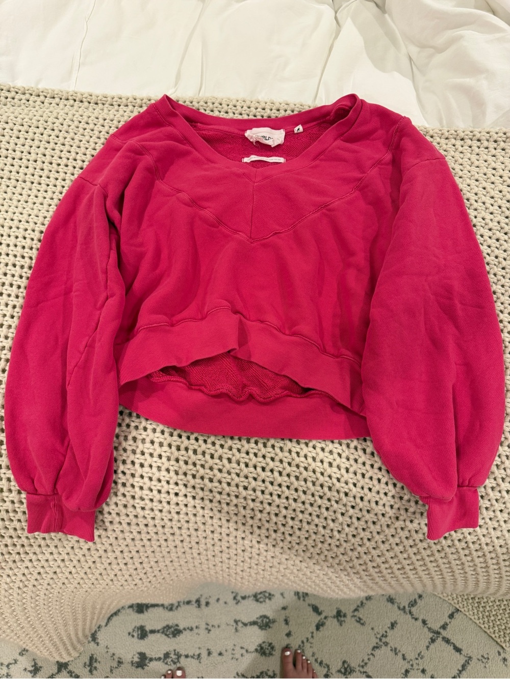 CHRLDR Hot Pink Cropped Long-Sleeve Sweatshirt